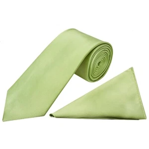 Einfache leichte klassische Herren-Krawatte und quadratisches Taschenset aus Salbei Satin Hochzeit normal - Bild 1 von 4