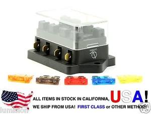 Lumision 4 Port way Automotive ATO ATC APR Fuse Block Terminal with 5 Fuses Set - Foto 1 di 8