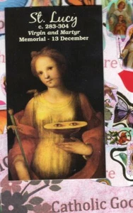Saint St. Lucy + Prayer  (2" x 3 1/2") Heavy Paperstock Holy Card - Picture 1 of 2