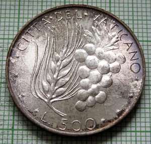 VATICAN PAUL PAVLVS VI 1971 500 LIRE, Wheat and Grapes 0.835 SILVER UNC LUSTRE - Picture 1 of 6