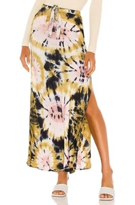 YOUNG FABULOUS & BROKE Tie Dye Print High Slit Drawstring Matte Satin Skirt M 8 - Picture 1 of 10