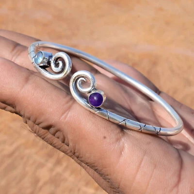 Labradorite & Amethyst Gemstone Cuff 925 Sterling Silver Bracelet For Love Gift - Image 1 of 4