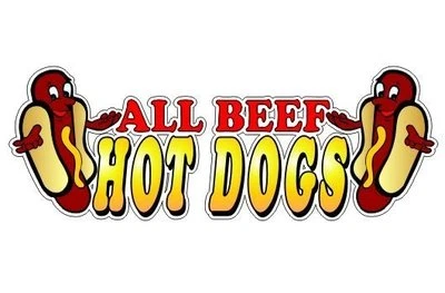 CONCESSION DECALS All Beef Hot Dogs 4.5''x13'' Decal for Concession Trailer or Hot Dog Cart Menu