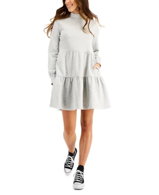 Style & Co Womens Size Medium Mock-Neck Tiered Sweatshirt Dress in Gray $59 - Image 1 of 4