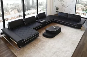 Luxus Wohnlandschaft Ledersofa Eckcouch Sofa Chromfüße Bari XXL LED Couch Modern - Bild 1 von 11