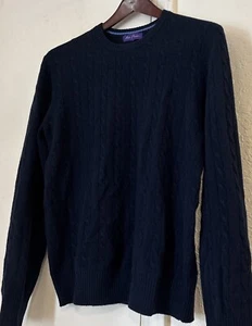 Nuevo Suéter Alan River Azul Marino Cachemira Pura Tejido con Cable Cuello Redondo S Pequeño - Imagen 1 de 3
