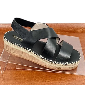 Cole Haan Cloud Vero Espadrille Strappy Black Leather Sandals Womens Sz 10.5 B - Picture 1 of 10