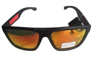 TRUE RELIGION Jeans Men's Matte Black Orange/Yellow Mirrored Lens Sunglasses NWT - Picture 1 of 4