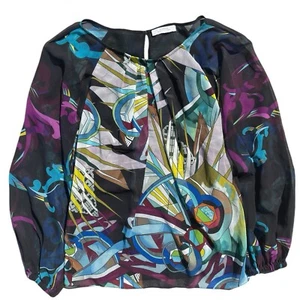 Blusa de seda para mujer Versace Collection multicolor abstracta mangas transparentes talla 6 - Imagen 1 de 9