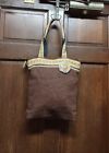 Unbranded Brown Double Handle Cotton Canvas Tote Shoulder Bag With Rosette