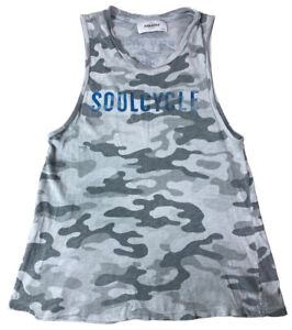 Womens Soulcycle Camouflage Muscle Tank Top Sz XS Grey Blue Graphic Print Camo