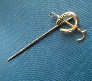 Vintage 9 kt Gold Hufeisen & Reitgerte Stickpin um 1910/20 Pferd / Jagd - Bild 1 von 6