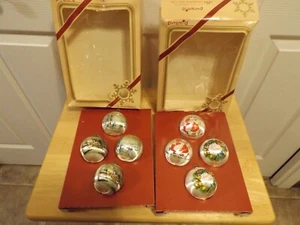 2 Boxes Vintage Pyramid white satin sheen ball Christmas ornaments double sided - Picture 1 of 6