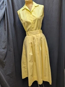 Vintage 1960's Yellow Cotton Blend Top & 1980's Yellow Cotton Skirt M - Picture 1 of 8