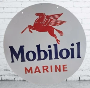 Mobiloil Marine Pure Porcelain Enamel Heavy Metal Sign 30 Inches Double Side - Picture 1 of 2