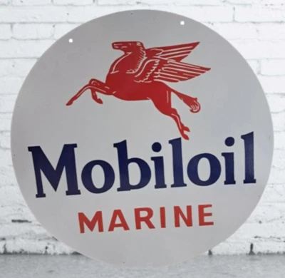 Mobiloil Marine Pure Porcelain Enamel Heavy Metal Sign 30 Inches Double Side - Image 1 of 2
