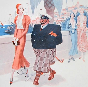 VALLEE 1931 Vintage French Vie Parisienne Druck FLAPPER MÄDCHEN AUFFÄLLIGER IDIOT MANN - Bild 1 von 2