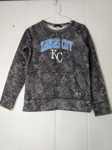 KC Royals Under Armour Youth Boys M Pullover Sweatshirt Gray Camo Pouch Pocket Cover