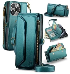 Crossbody Wallet Case Compatible with for iPhone 15 Pro Max-6.7" Blue Green - Picture 1 of 7