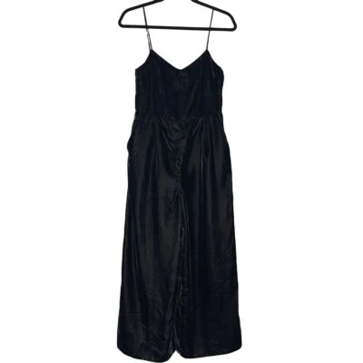 J. Crew Cropped Velvet Jumpsuit Womens 2 Black Wide Leg Spaghetti Strap Holiday - Image 1 of 4