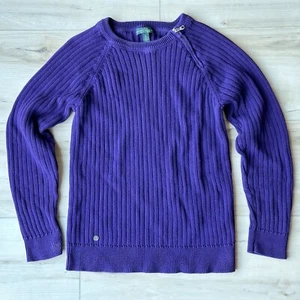 Ralph Lauren LRL Para Mujer XL Púrpura Oscuro Acanalado Suéter Cremallera Codo Parches - Imagen 1 de 12
