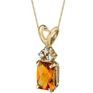 Oravo 14 Kt Yellow Gold Radiant Cut 1.00 cts Citrine Diamond Pendant - Picture 1 of 3