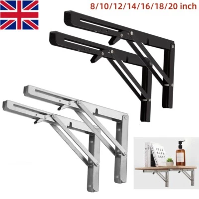 Up to 20x Folding Shelf Bracket Triangle Bench Mounted Table Wall Hinges 8"-20" - Image 1 of 4