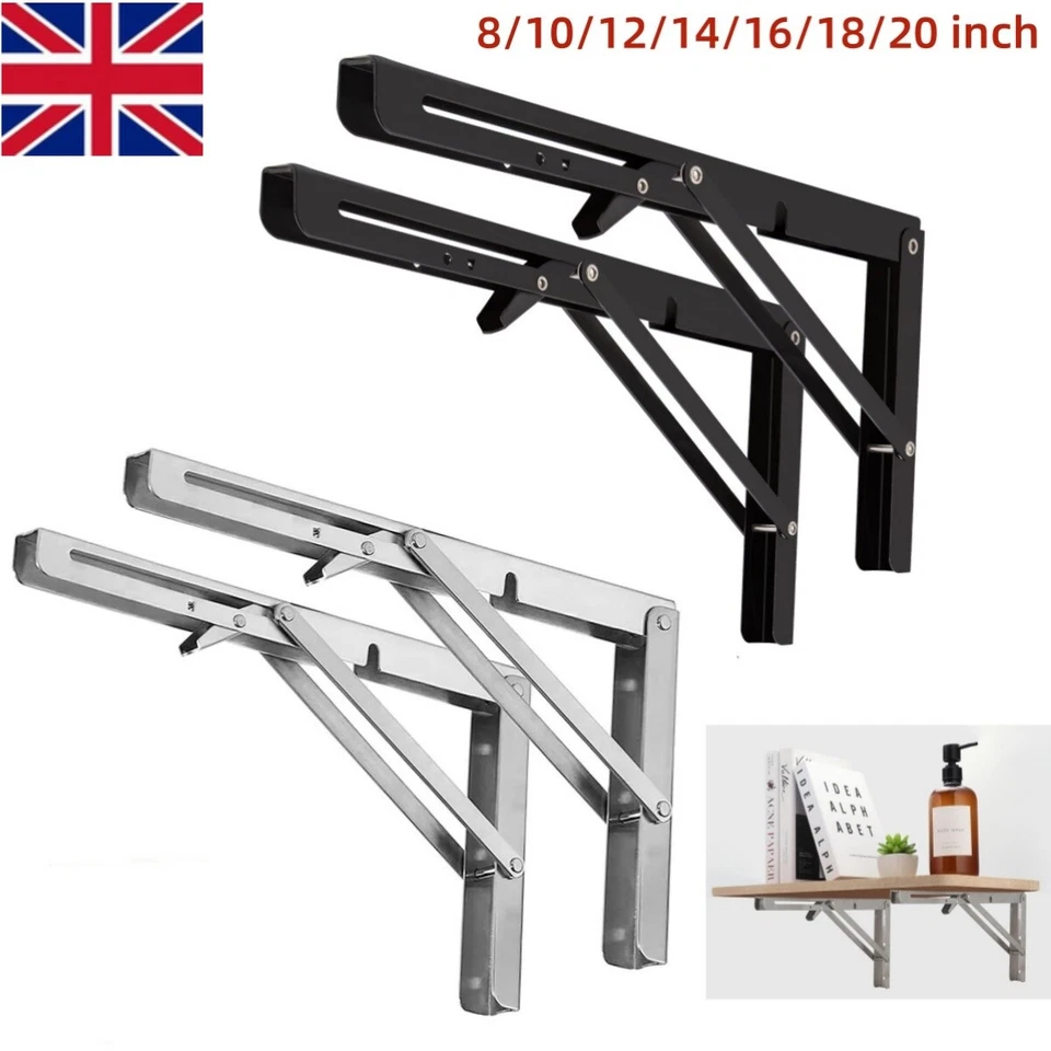 Up to 20x Folding Shelf Bracket Triangle Bench Mounted Table Wall Hinges 8"-20" - Image 1 of 4