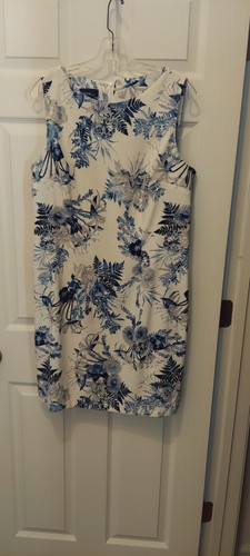 Abito tubino Alyx bianco blu floreale senza maniche donna taglia 16 sfoderato classico