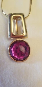 PARK LANE VINTAGE GOLD TONE PENDANT WITH BRIGHT PURPLE ROUND GEM EUC Free Ship - Picture 1 of 4