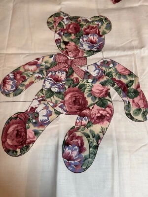 Cream With Pink Roses Teddy Bear Panel Cut And Sew Panel Cranston Print Works
