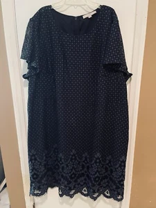 Loft Plus Size 26 3X 4X Blue Lace Embroidered Fringe  Lined Sheath Dress - Picture 1 of 9