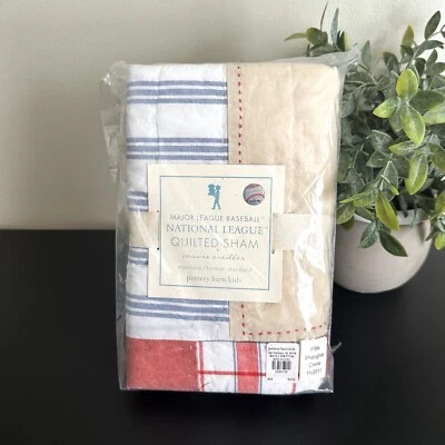 Pottery Barn Kids NATIONAL League MLB Baseball Quilted Pillow Sham Std Patchwork - Image 1 of 4