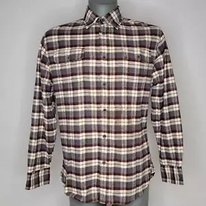 NWT Jachs Heavy Cotton Plaid Flannel Long Sleeve Button Shirt Brown Gray Warm - Picture 1 of 10