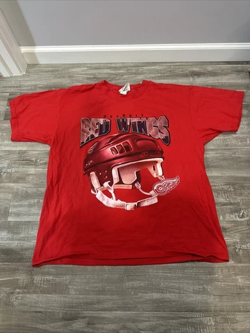 Vintage LEE SPORT Detroit Red Wings Hockey Helmet Logo T Shirt 90s XL NHL Nutmeg Cover