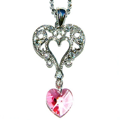 Luce Rose Rosa Filigrana Cuore ~ IN Swarovski Cristallo Valentine Collana - Immagine 1 di 1