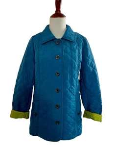Chaqueta Acolchada J. Jill Diamante Talla Pequeña Azul Pavo Real Verde Bolsillos Manga Larga - Imagen 1 de 11