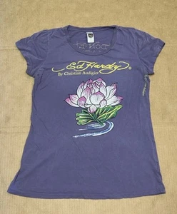 Vintage Ed Hardy Shirt Damen Large Purple Thrashed Perfectly Pink Lotus 🪷 Death - Bild 1 von 12