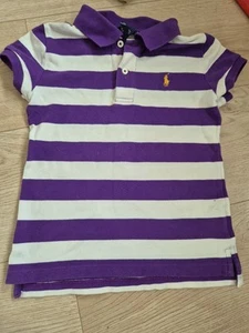 Girls Striped Polo T Shirt Purple and White - Ralph Lauren- Age 7 - Picture 1 of 8