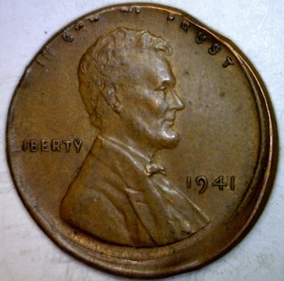 1941 ERROR Off Center Lincoln Wheat Cent AU Det. Coin  O/C LOT #3  NR - Image 1 of 4