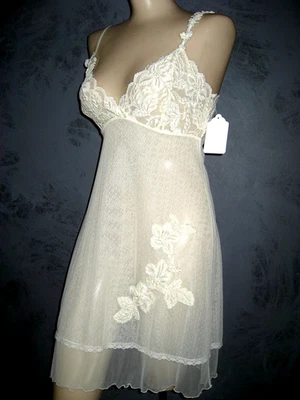 Claire Pettibone 套装 Chemise Bridal Couture Yvette 睡袍 象牙色 带丁字裤 S 全新 — 第 1/4 张图片