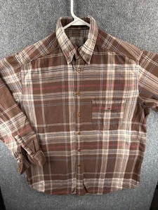 Armani Flannel Giorgio Beige Brown Button-Down Plaid Misura Large Italy Cotton - Picture 1 of 23