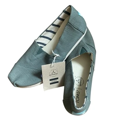 TOMS 女式 Alpargata 帆布一脚蹬运动鞋盆景绿色 6 码全新全新带标签 — 第 1/4 张图片