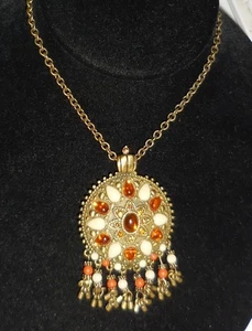 COLLANA VINTAGE JOAN RIVERS BELLISSIMA PIETRA AMBRA DESIGN NR - Foto 1 di 7