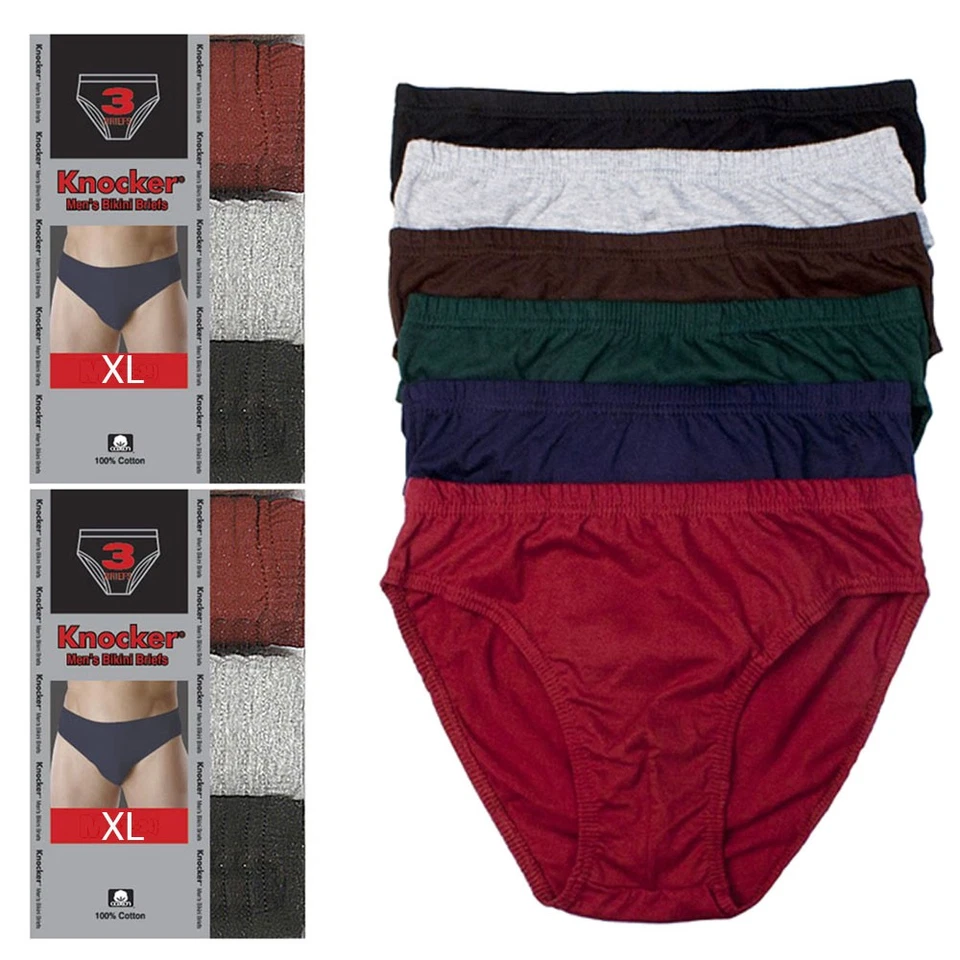 Pack 6 Mens Bikinis Briefs Underwear 100% Cotton Solid Knocker Size XLarge 40-42 - Image 1 of 1