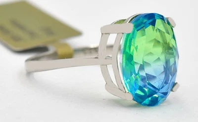 LAB CREATED 5.80 Cts BLUE GREEN TOURMALINE SOLITAIRE RING .925 Sterling Silver - Image 1 of 4