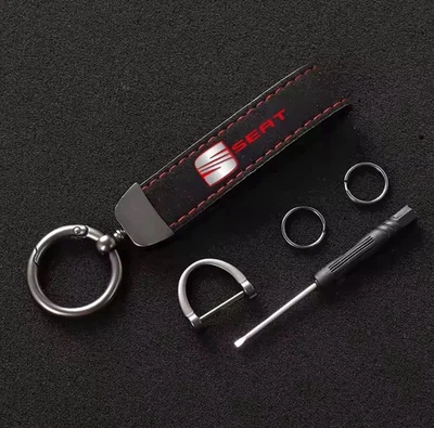 SEAT Luxury leather keyring keychain fob Gift UK BLACK - Image 1 of 3