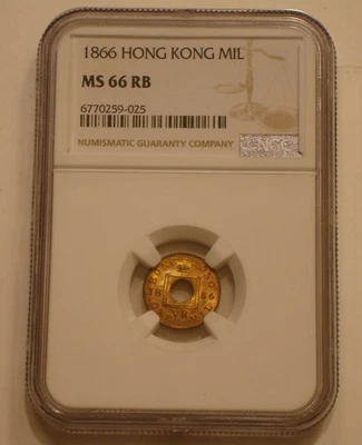 1866 One Mil of Hong Kong NGC MS 66 RB marrón rojizo EXCELENTE GEMA BU Foto 1 de 4