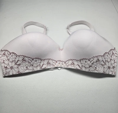 Sujetador Cacique Mujer 44F Rosa Claro Floral Camiseta Inalámbrica Encaje Ligeramente Forrado Foto 1 de 4