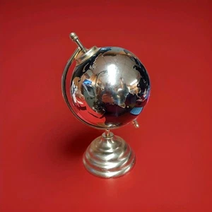 Decoración de escritorio globo terráqueo vintage años 60 70 latón grabado - Imagen 1 de 3